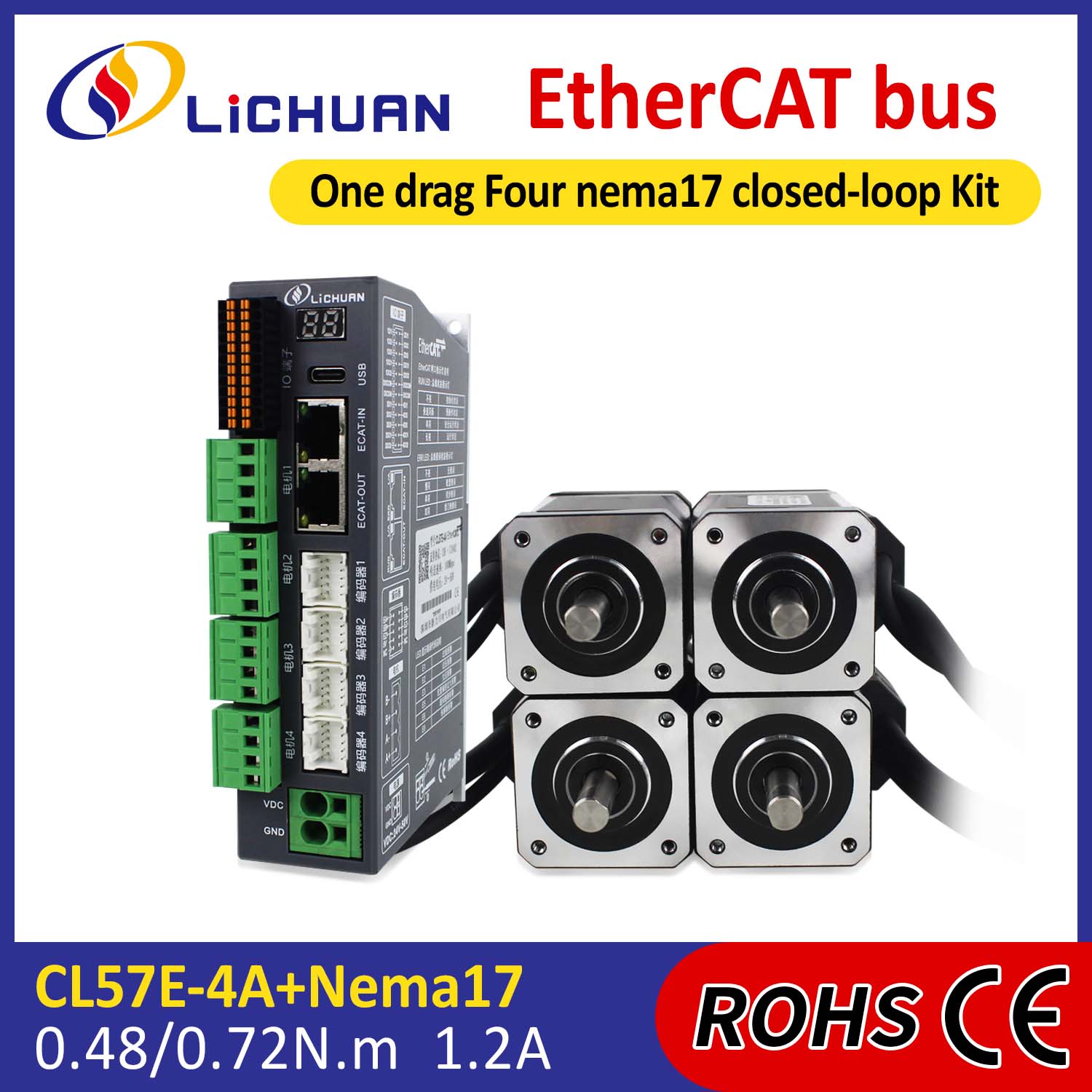 EtherCAT 2相 Nema17 4軸 DC 閉ループ ステッピング モーター ドライバー キット