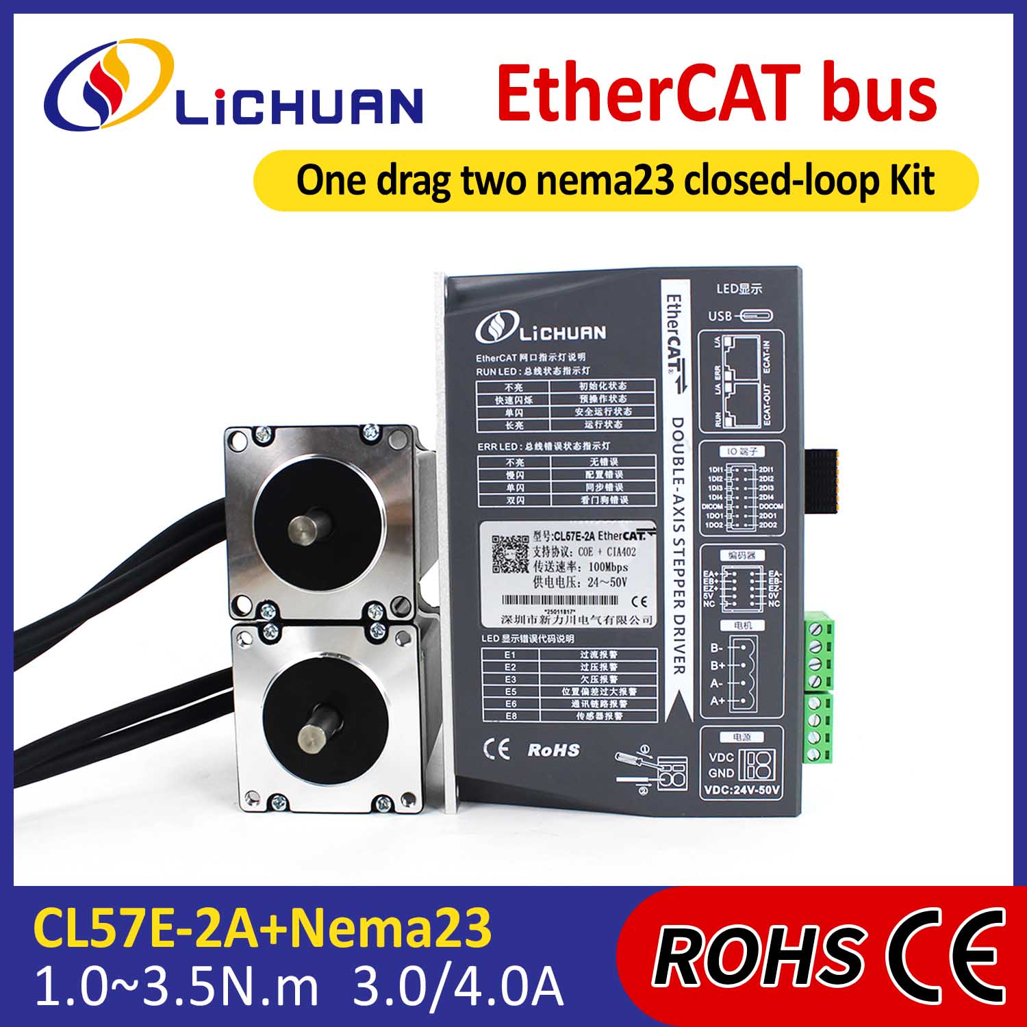 EtherCAT 2相 Nema23 2軸 DC 閉ループ ステッピング モーター ドライバー キット