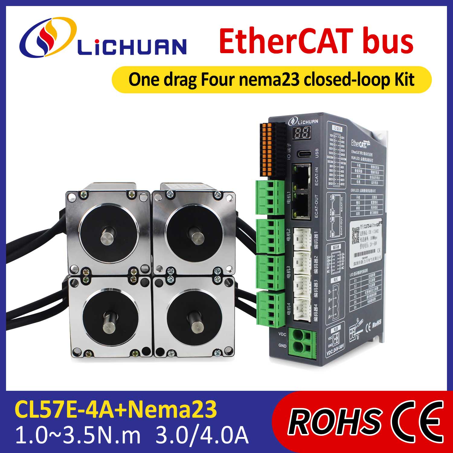 EtherCAT 2相 Nema23 4軸 DC 閉ループ ステッピング モーター ドライバー キット