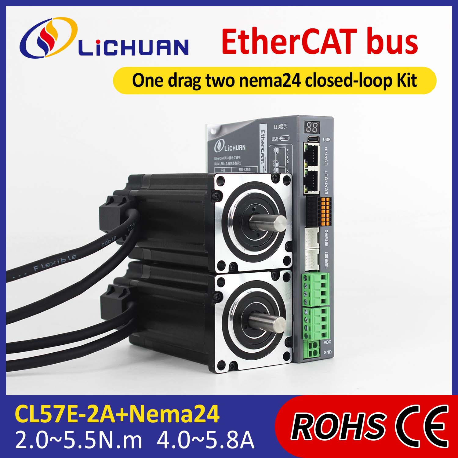EtherCAT 2相 Nema24 2軸 DC 閉ループ ステッピング モーター ドライバー キット