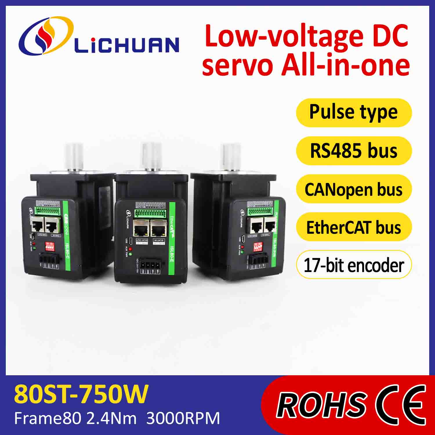 Lichuan 統合サーボ モーター ドライバー L 型 750W 2.4N.m DC48V 20A 3000RPM IP65